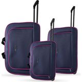 Set Jones Unisex Çekçekli Hostes Pilot 3'lü El Valiz Seti - Mor - Fuşya