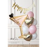 Set243 Happy Birthday Banner ve Kadeh Balonlu Gold Pembe Yetişkin Doğum Günü Balon Seti