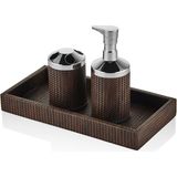 setabianca Luxe Faux Vegan Deri Banyo Seti Kahve (Tepsi 30 * 15Cm)