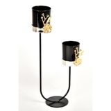 SETABIANCA STMS-1254 2Li Altın Çiçekli Gümüş Taban Mumluk 34cm