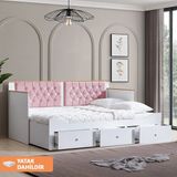 Setay Alaçatı Divan Karyola Çekmeceli Açılır Çift Kişilik Karyola + Soft Yatak - 80 x 200 cm - Pembe