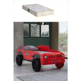Setay Arabalı Yatak, Jeep Arabalı Yatak - Kırmızı + 1 Adet Comfort Yatak