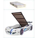 Setay Arabalı Yatak, Mercedes Full Ledli Rüzgarlıklı Bazalı Arabalı Yatak - Beyaz + 1 Adet Comfort Yatak - 0