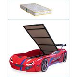 Setay Arabalı Yatak, Mercedes Full Ledli Rüzgarlıklı Bazalı Arabalı Yatak - Kırmızı + 1 Adet Comfort Yatak - 0