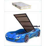 Setay Arabalı Yatak, Mercedes Full Ledli Rüzgarlıklı Bazalı Arabalı Yatak - Mavi + 1 Adet Comfort Yatak - 0