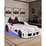 Setay Arabalı Yatak, Raceing Car V8 Full Ledli Koltuklu Arabalı Yatak 100X190 cm - Renk - Beyaz
