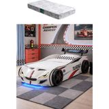 Setay Arabalı Yatak, Turbo Gtı Rüzgarlıklı Ledli Arabalı Çocuk Yatağı, 100x190 - Beyaz - 1 Adet Comfort Yatak