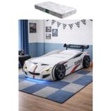 Setay Arabalı Yatak, Turbo GTI Rüzgarlıklı Ledli Arabalı Çocuk Yatağı - Beyaz - 1 Adet Comfort Yatak