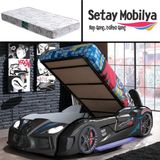 Setay Audi Kapıları Açılabilen Full Ledli Koltuklu Bazalı Arabalı Yatak, Siyah + 1 Adet Comfort Yatak - Renkli