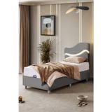 Setay Baza Seti, Merry Ledli Tek Kişilik Baza Başlık Maxi Yatak Seti, Gri - 90x190 cm