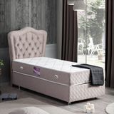 Setay Camelli Açık Kahve 100x200 cm Tek Kişilik Baza Başlık Delüx Yaylı Yatak Seti