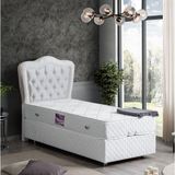 Setay Camelli Beyaz 90x200 cm Tek Kişilik Baza Başlık Delüx Yaylı Yatak Seti