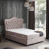 Setay Camelli Çift Kişilik Baza Başlık Delüx Yaylı Yatak Seti - Açık Kahve - 150 x 200 cm - Kahverengi