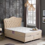 Setay Camelli Çift Kişilik Baza Başlık Delüx Yaylı Yatak Seti - Bej - 140 x 190 cm