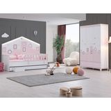 Setay City Montessori Çocuk Odası Takımı - 3 Kapaklı Dolap, Yavrulu Yatak - Pembe