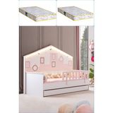Setay City Yavrulu Montessori Yatak Panolu Korkuluklu + 2 Adet Comfort Yatak - Pembe - 90 x 190 cm