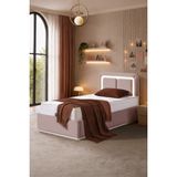 Setay Demonte Baza Seti, Nox Ledli Tek Kişilik Baza Başlık Maxi Yatak Seti, Pembe - 100X200 cm - 100 x 200 cm