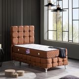 Setay Duke Lüx Tek Kişilik Baza Başlık Delüx Yatak Seti Açık Kahve - 90 x 200 cm - Kahverengi