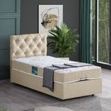 Setay Eylül 90x200 CM Krem Tek Kişilik Baza Başlık Comfort Yatak Seti