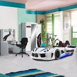 Setay Formula Çocuk Odası Dolap Masa Audi Koltuklu Full Ledli Beyaz Arabalı Yatak - Montajsız