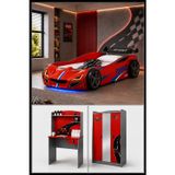 Setay Formula Genç Odası, 3 Kapılı Dolap, Turbo Gtı Arabalı Yatak, Masa - Kırmızı