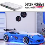 Setay Jaguar Full Ledli Rüzgarlıklı Arabalı Yatak, Mavi + 1 Adet Comfort Yatak - Renkli