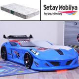 Setay Jaguar Standart Rüzgarlıklı Arabalı Yatak, Mavi + 1 Adet Comfort Yatak - Renkli