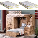 Setay Kaptan Ranza Karyola Dolap Takımı + 2 Adet Comfort Yatak - 90 x 190 cm - Ceviz