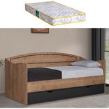 Setay Karyola, Soft Çekmeceli Karyola + 1 Adet Comfort Yatak - Antrasit, Ceviz - 90 x 200 cm - Antrasit - Ceviz