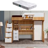 Setay Litera Ranza Dolap Masa + 1 Adet Comfort Yatak, Açık Ceviz/Beyaz - Açık Kahverengi - Beyaz - 90 x 190 cm
