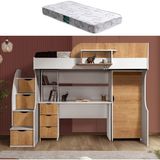 Setay Litera Ranza Dolap Masa + 1 Adet Comfort Yatak, Beyaz/Açık Ceviz - Ceviz - Beyaz - 90 x 190 cm