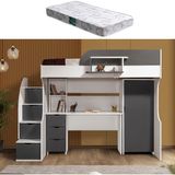 Setay Litera Ranza Dolap Masa + 1 Adet Comfort Yatak, Beyaz/Antrasit - Antrasit - Beyaz - 90 x 190 cm