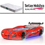 Setay Mercedes Full Ledli Arabalı Yatak, Kırmızı + 1 Adet Comfort Yatak - Renkli