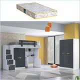 Setay Metris Ranza 2 Kapaklı Dolap Çalışma Masası, 3 Kapaklı Dolap + 1 Adet Comfort Yatak - 90 x 190 cm - Antrasit
