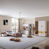 Setay Milano Genç Odası - 3 Kapaklı Aynalı Dolap, Karyola, Komodin, Çalışma Masası, Kitaplık - Beyaz