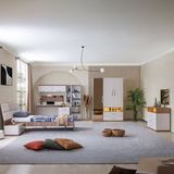 Setay Milano Genç Odası - 3 Kapaklı Aynalı Dolap, Karyola, Komodin, Çalışma Masası, Şifonyer, Kitaplık - Beyaz