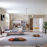 Setay Milano Genç Odası - 5 Kapaklı Aynalı Dolap, Karyola, Komodin, Çalışma Masası, Kitaplık - Beyaz