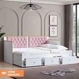 Setay Mobilya Alaçatı Büyüyen Karyola Çekmeceli + Soft Yatak - Pembe