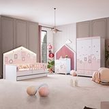 Setay Mobilya Montessori, City Çocuk Odası Dolap, Yavrulu Karyola, Şifonyer - Pembe Beyaz - Pembe