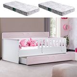 Setay Mobilya Yavrulu Karyola, Flora Yavrulu Montessori Karyola - Pembe + 2 Adet Comfort Yatak Çok Renkli