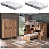 Setay Natural Ranza Karyola Çalışma Masası, 3 Kapaklı Dolap + 2 Adet Comfort Yatak - Ceviz