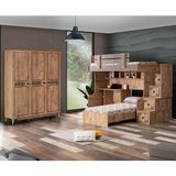 Setay Natural Ranza Karyola Çalışma Masası 3 Kapaklı Dolap - 90 x 190 cm - Ceviz
