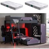 Setay Oyuncu Odası, Gamer Ranza Ledli Karyola Masa Dolap + 2 Adet Comfort Yatak - Antrasit - 90 x 200 cm