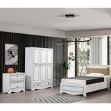 Setay Papatya Genç Odası - 3 Kapılı Dolap, Bazalı Karyola, Şifonyer - 90X190, Beyaz