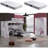 Setay Pisa Ranza Karyola Çalışma Masası 3 Kapaklı Dolap + 2 Adet Comfort Yatak - Beyaz - 90 x 190 cm