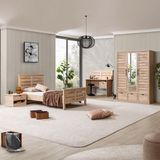 Setay Polo Genç Odası - 3 Kapaklı Dolap, Karyola, komodin, Çalışma Masası - Ceviz