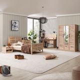 Setay Polo Genç Odası - 3 Kapaklı Dolap, Karyola, komodin, Çalışma Masası, Şifonyer, Kitaplık - Ceviz