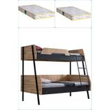 Setay Ranza, Alba Geniş Ikili Ranza, 120X200 cm - 90X200 cm - Ceviz-Antrasit + 2 Comfort Yatak - Beyaz
