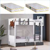 Setay Ranza, Asya Ayrılabilir Çekmeceli Ranza 2 Adet Comfort Yatak - Gri - Beyaz - 90 x 190 cm