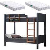 Setay Ranza, Asya Ayrılabilir Ranza + 2 Adet Comfort Yatak - 90 x 190 cm - Antrasit - Ceviz